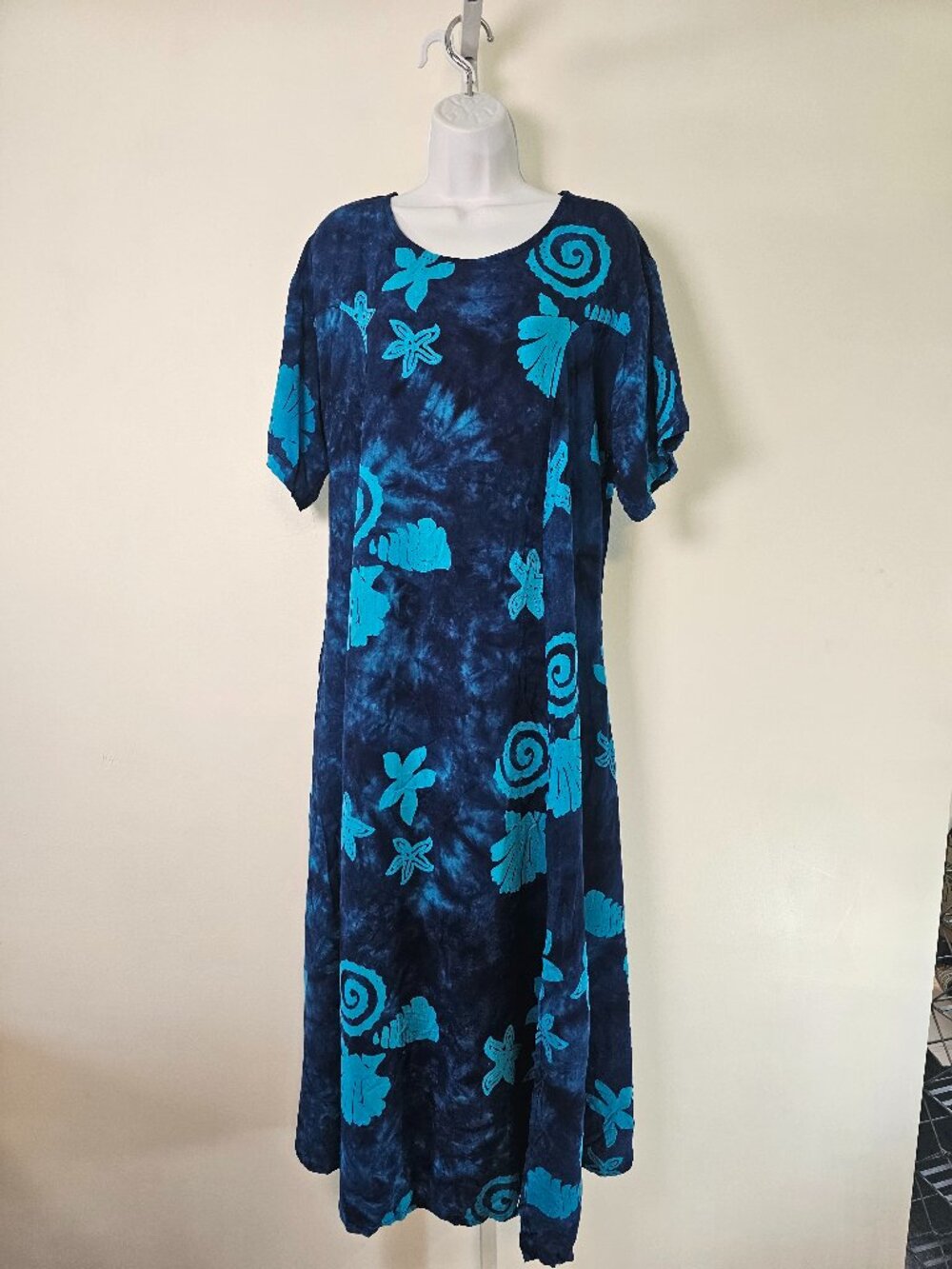 Brenda Marie Dress Blue Seashells Maxi Beach Cruise Resort Summer Tie Dye M